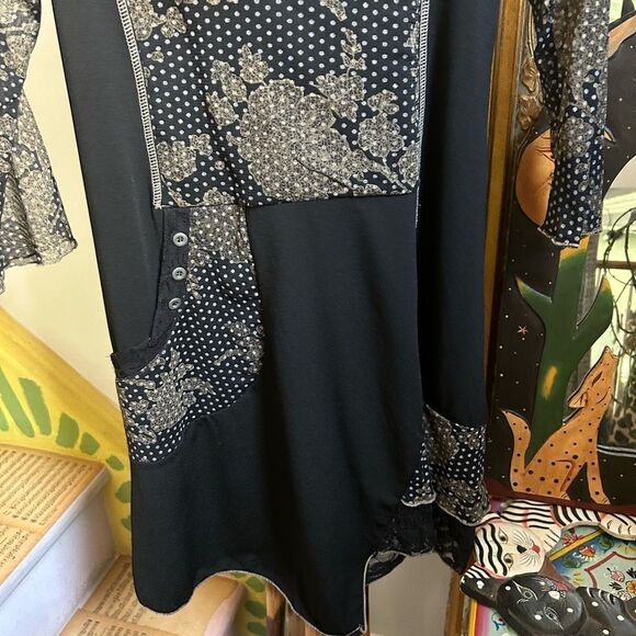 Y2K Elegant Black and Gray Long Sleeve Dress M - Picture 3 of 16